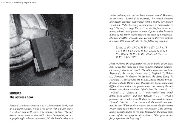 Sophie Calle, "The Address Book," Siglio Press.